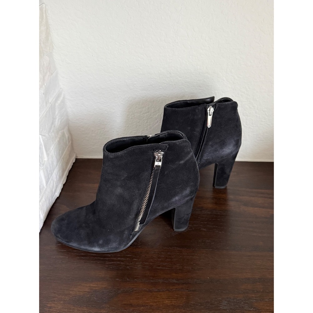 Sam Edelman Black Suede Ankle Boots Block Heel Side Zip Tassel Booties Size 8